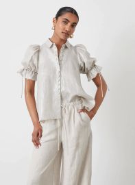 Joslin Sara Metallic Linen Shirt White Gold - Fifi amp Annie at Fifi & Annie